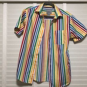 Multi-colored striped rainbow PRIDE button down